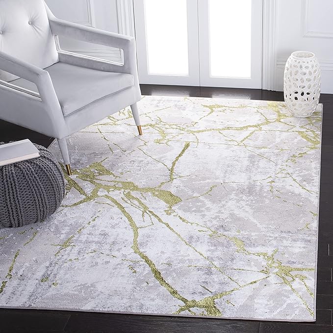 SAFAVIEH Amelia Collection Accent Rug - 4'5" x 6'5", Grey & Green, Modern Abstract Design, Non-Shedding & Easy Care, Ideal for High Traffic Areas in Entryway, Living Room, Bedroom (ALA293J)