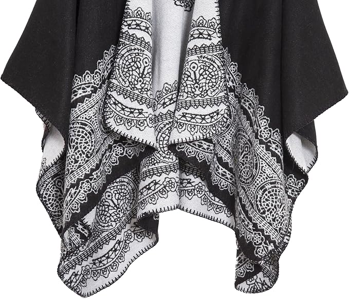 Women's Vintage Pattern Open Front Poncho Cape Shawl Winter Shawl Wraps