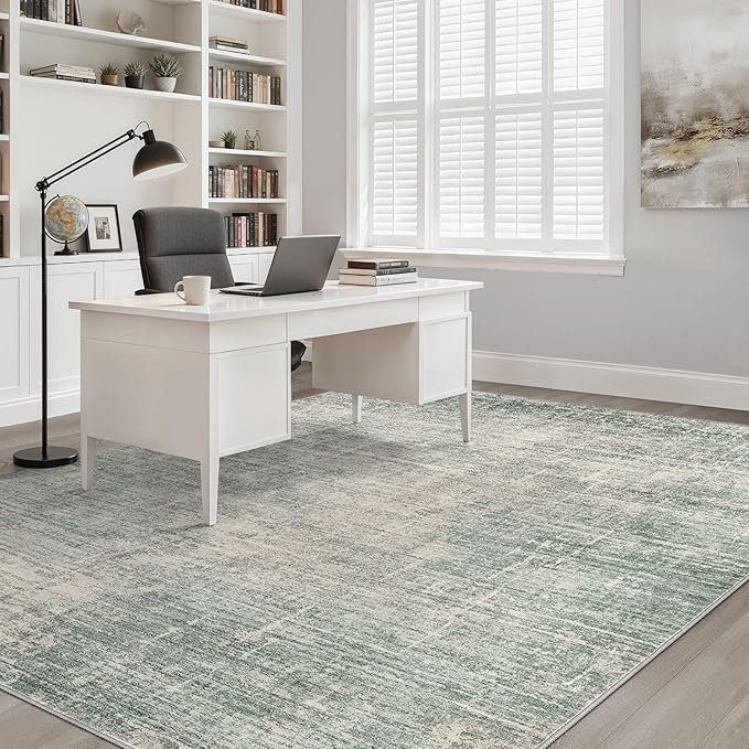 10x12 Area Rug Living Room: Washable Large Neutral Green Rugs Abstract Soft Modern Stain Resistant Indoor Floor Non-Slip Carpet for Bedroom Nursery Kids Office Playroom Dining Room Under Table Home