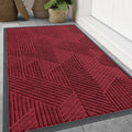 Smiry Front Door Mat Outside Entrance, Heavy Duty Sturdy Natural Rubber Doormat, Trap Dirt and Moisture, Easy Clean Low Profile Mats for Indoor Outdoor Entry, Irregular Triangle (71x24, Wine Red)