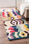 Nuloom Ofelia Handmade, Multicolor/Black, 2'6" x 8', Geometric, Wool, Soft and Cozy, High Traffic, Stain Resistant, Easy Clean, Durable Runner for Bedroom, Living Room, Dining, Den, Foyer