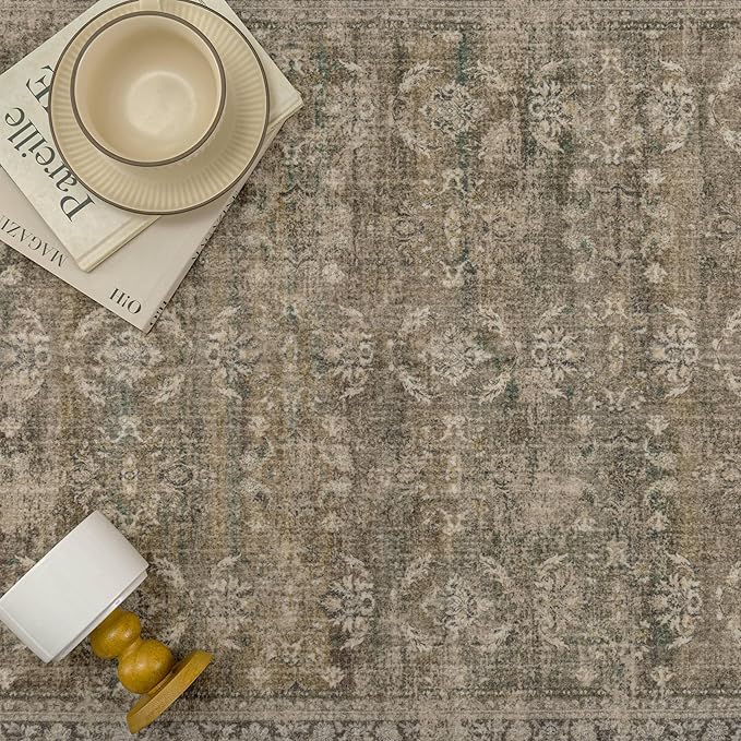 2x12 Brown Area Rug Runners for Hallways Washable Vintage Distressed Carpet Low Pile Non Slip Indoor Retro Soft Long Accent Rug Bedroom Kitchen Bathroom Laundry Dining Living Room