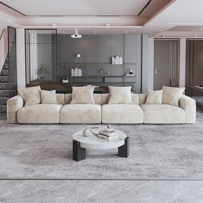 JACH 181" Oversized Modular Sectional Sofa, Deep 4-Seats Sectional Couch, Huge Plus Convertible Soft Sofas, Corduroy Minimalist Couches for Living Room, Office, Apartment, Beige