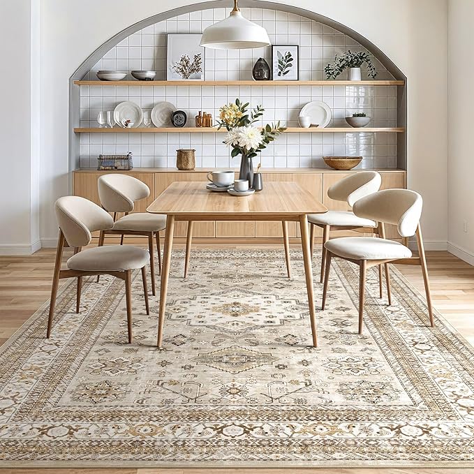 Vintage Living Room Area Rug 5x8 - Large Soft Washable Oriental Traditional Distressed Farmhouse Rugs for Bedroom - Indoor Floor Accent Carpet for Home Office House Decor - Beige