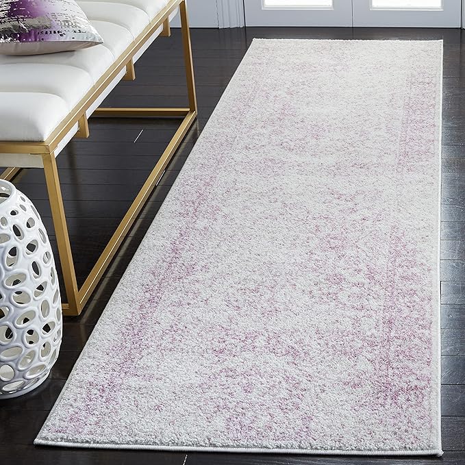 SAFAVIEH Adirondack Collection Runner Rug - 2'6" x 10', Ivory & Lavender, Distressed Vintage Floral Design, Non-Shedding & Easy to Clean, Ideal for Hallway, Foyer, Entryway, Bedroom (ADR109U)