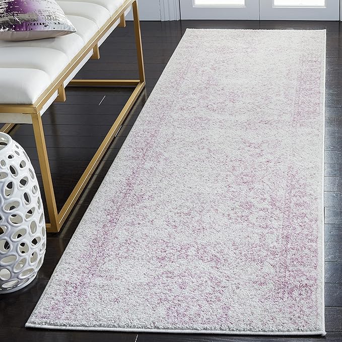 SAFAVIEH Adirondack Collection Runner Rug - 2'6" x 14', Ivory & Lavender, Distressed Vintage Floral Design, Non-Shedding & Easy to Clean, Ideal for Hallway, Foyer, Entryway, Bedroom (ADR109U)