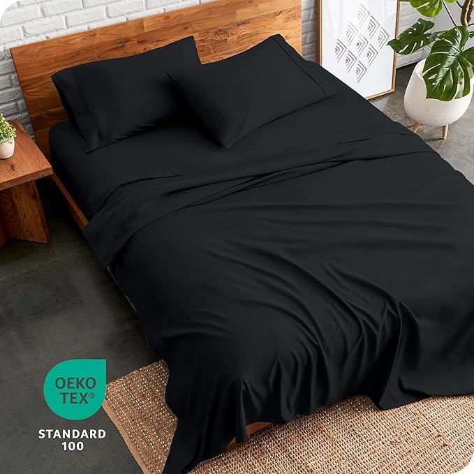 Bare Home Short Queen Sheet Set - 1800 Ultra-Soft Microfiber - Double Brushed - Deep Pockets - Easy Fit - 4 Piece Set - Bed Sheets (Short Queen, Black)
