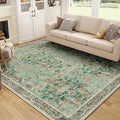 MUJOO Green 5x7 Area Rugs,Floral Washable Rug for Living Room Bedroom Office Dining Room,Large Throw Carpet,Boho Non Slip Indoor Floor Big Soft Botanical Vintage Ultra-Thin