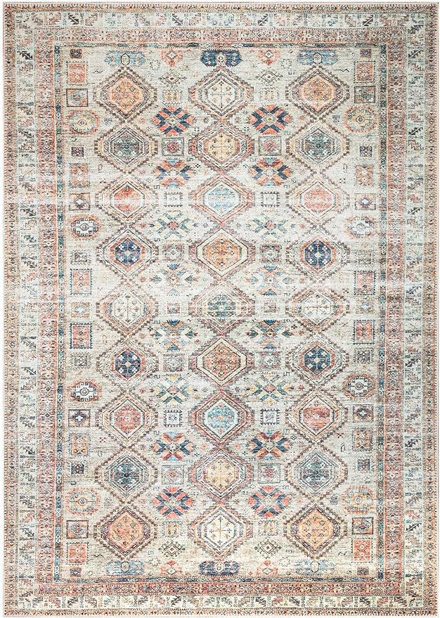 Keen Home Design 8x10 Rug - Machine Washable Area Rug with Non-Slip Backing, Ideal for Living Room, Dining Room, Bedroom - Vintage, Easy Clean, Durable, Low Pile Rug - (8' x 10')
