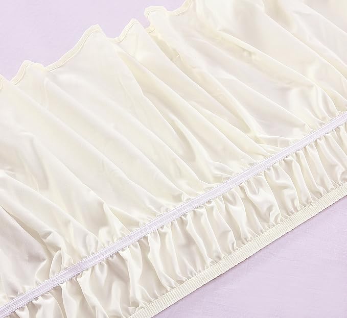 MEILA Wrap Around Bed Skirt Three Fabric Sides Elastic Dust Ruffled 16 Inch Tailored Drop,Easy to Install Fade Resistant-Ivory, Twin/Full
