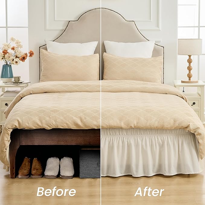 BISELINA Wrap Around Bed Skirts 17" Drop, Cotton Adjustable Elastic Dust Ruffles Easy Fit Wrinkle & Fade Resistant Soft Cozy Elegant Luxurious Bedding - White, King Size