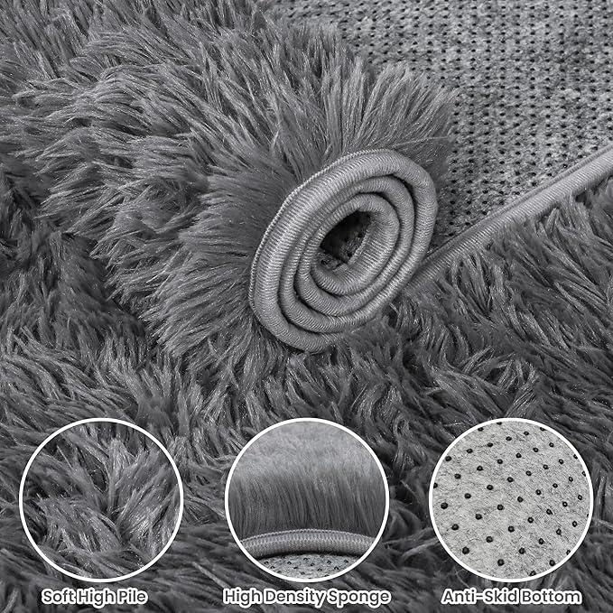 5x8 Area Rugs for Living Room: Soft Fluffy Shag Light Grey Rugs for Bedroom, Non Slip Large Fuzzy Plush Rug Indoor Floor Carpet for Nursery Kids Boys Girls Room, Dorms, Playroom, Modern Home Decor