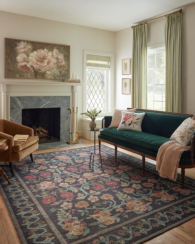 Loloi Rifle Paper Co. Rosa Collection RSA-01 Black 2'-6" x 9'-6" Runner Rug