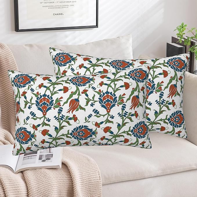 Throw Pillow Cover Case Vintage Floral Pillow Covers 20x12 Inch Set of 2,Soft Decorative Throw Pillow Case for Living Room Bedroom Sofa Couch Cushion Covers