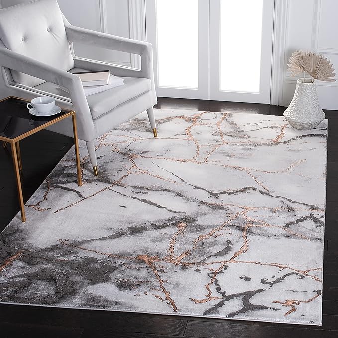 SAFAVIEH Craft Collection 2'7" x 5' Grey/Orange CFT877P Modern Abstract Non-Shedding Entryway Living Room Foyer Bedroom Kitchen Accent Rug