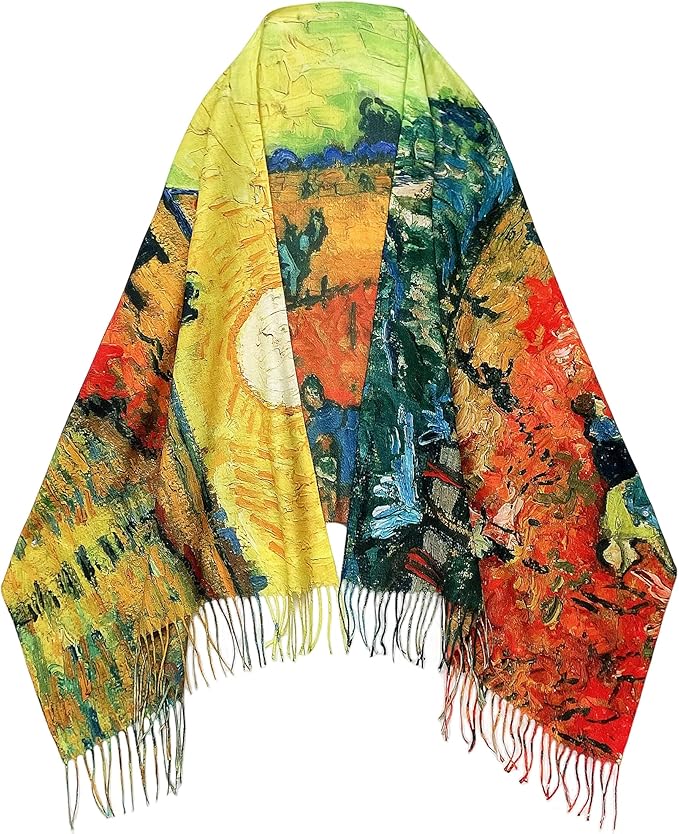 VENVSBEE Reversible Scarf Soft Large Shawl Wrap Blanket Double Sided Art Print Warm Pashmina Stoles Klimt Van Gogh Gifts