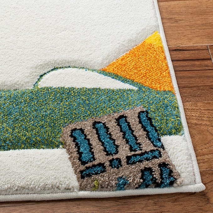SAFAVIEH Carousel Kids Collection Area Rug - 5'3" x 7'6", Ivory & Blue, Non-Shedding & Easy Care, Ideal for High Traffic Areas for Boys & Girls in Playroom, Nursery, Bedroom (CRK167A)