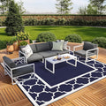 GENIMO 10 ' x 10 ' Outdoor Rug Waterproof for Patio Decor, Foldable Reversible Plastic Straw Area Rugs Mat for Camper, Outside Carpet for Rv, Deck, Porch, Picnic, Beach, Balcony, Blue & White