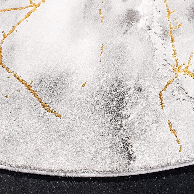 SAFAVIEH Craft Collection Area Rug - 4' Round, Grey & Gold, Modern Abstract Design, Non-Shedding & Easy Care, Ideal for High Traffic Areas in Living Room, Bedroom (CFT877F)