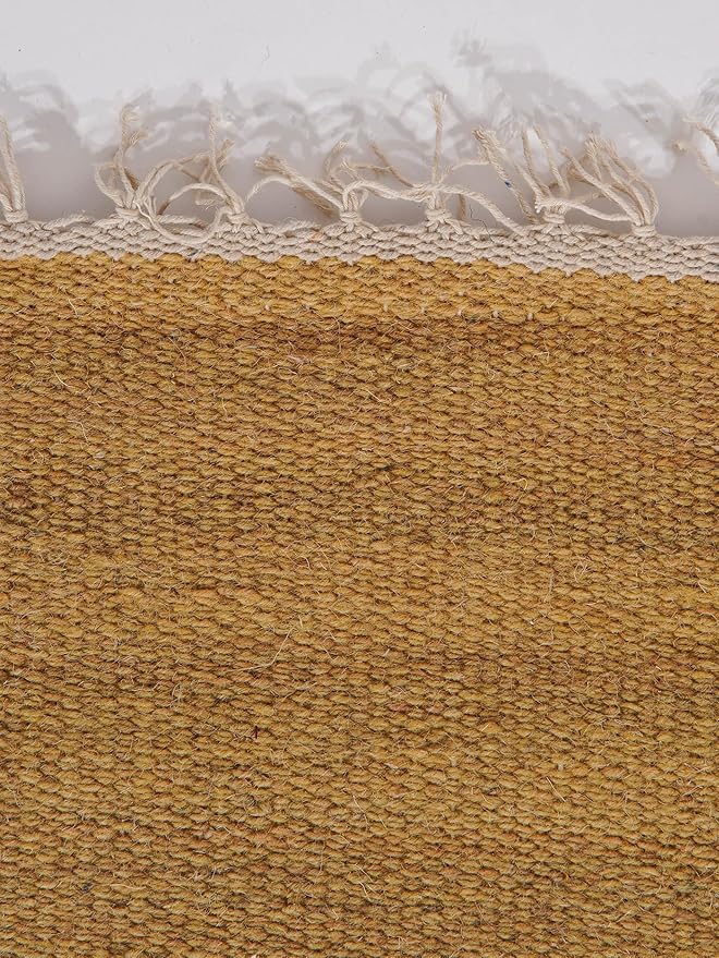Rugsotic Carpets Hand Woven Flat Weave Kilim Wool ECO-Friendly Area Rugs - 9'x12', Rectangle Shape, Gold Color, Solid Plain Design, Low Pile Handmade Area Rugs for Living Room, Bed Room (D00111)