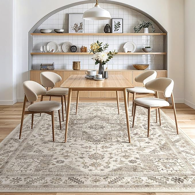 Vintage Living Room Area Rug 5x8 - Large Soft Washable Oriental Traditional Distressed Farmhouse Rugs for Bedroom - Indoor Floor Accent Carpet for Home Office House Decor - Light Brown