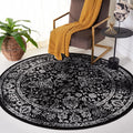 SAFAVIEH Adirondack Collection Area Rug - 4' Round, Black & Ivory, Distressed Vintage Floral Design, Non-Shedding & Easy to Clean, Ideal for Living Room, Bedroom, Dining (ADR109Z)