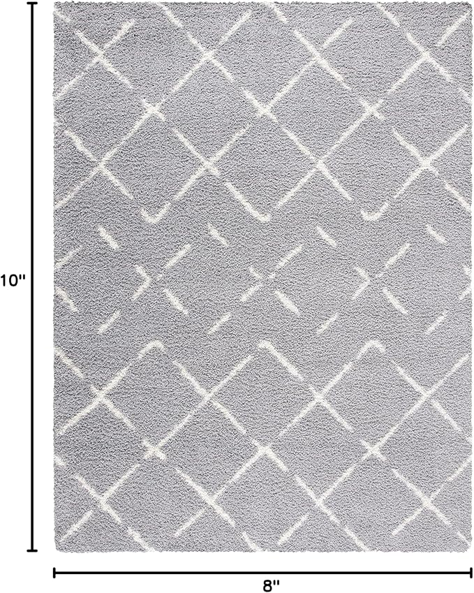 SAFAVIEH Area Rug 8x10 - Arizona Shag Collection - Large - Grey & Ivory, Moroccan Design, Non-Shedding & Easy to Clean, Ideal for Living Room, Bedroom, Dining Space (ASG743D)