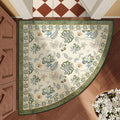 jinchan Elora Floral Corner Rug for Entryway Washable Rug Vintage Romance Christmas Design Non Slip Quarter Circle Lightweight Low-Pile Throw Carpet for Playroom Nook Nursery 4ft Radius, Green/Beige