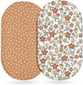 Bassinet Sheets for Baby Girls Boys 2 Pack, Fitted Baby Mattress Sheet for Rectangle, Oval, Hourglass Bassinet Mattress, Breathable Cozy & Universal Fit (Rusty Garden)