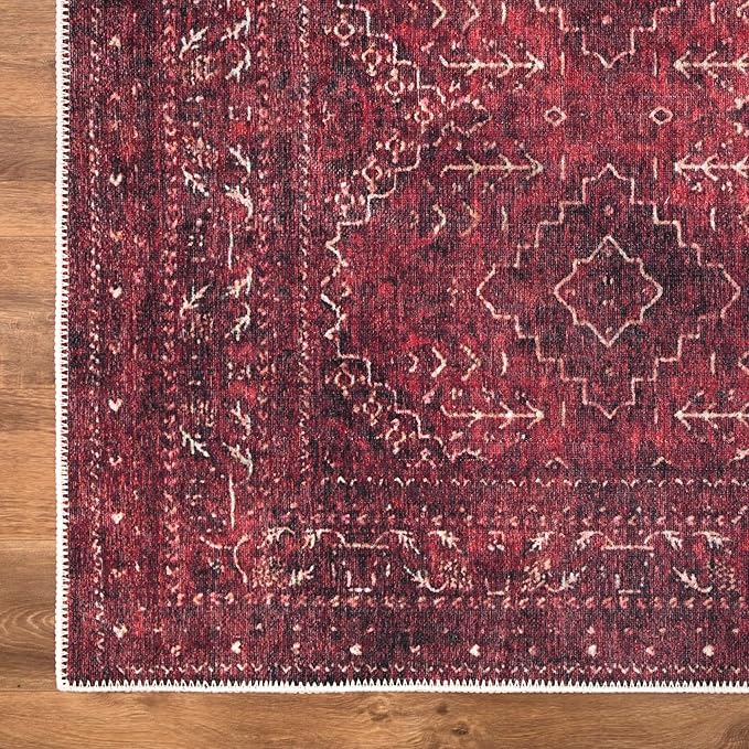 Bloom Rugs Washable Non-Slip 9' x 12' Rug - Dark Red Traditional Bordered Area Rug for Living Room, Bedroom, Dining Room, and Kitchen - Exact Size: 9' x 12'