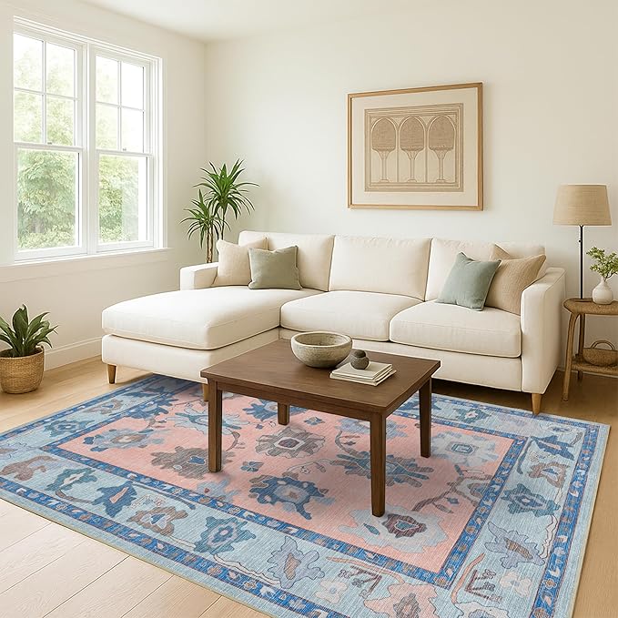Fame Living Modern Oushak Runner Rug, Runners, Vintage, Turkish, Eclectic, Floral, Pastel, Washable, Runner for Hallway, Kitchen, Bedroom, Bathroom, 2'5"x9'8"