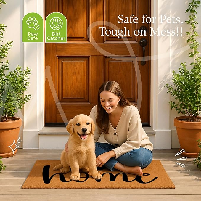 Coir Door Mats 17" X 30", Non-Slip Sturdy, PVC Backed Heavy Duty, Easy to Clean, Ideal for Door Entrance, Patio, Porch, Backyard, Garages, A Home Made of Love