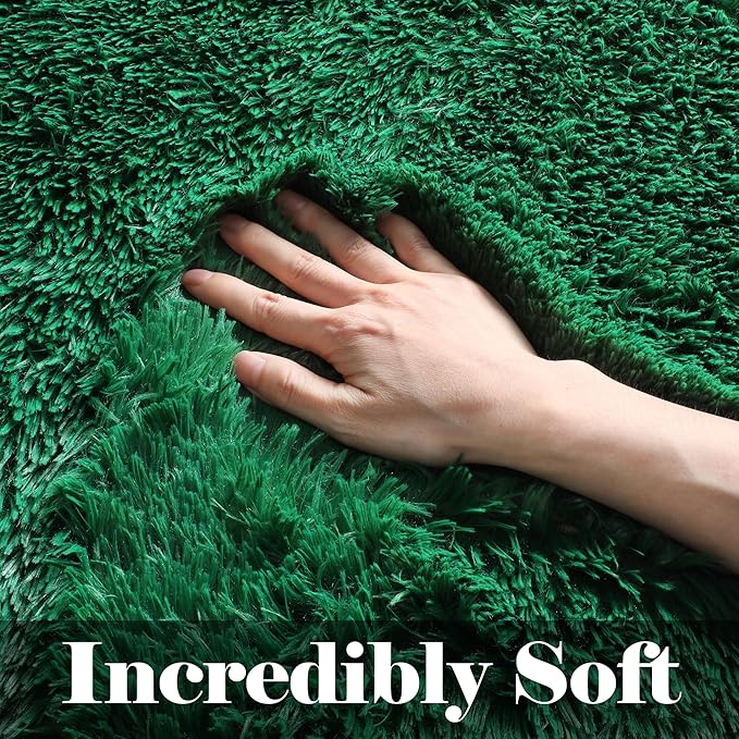 ONASAR Dark Green Area Rugs for Living Room Bedroom, 5x8 Fluffy Shaggy Large Rug, Indoor Washable Ultra Soft Plush Floor Carpets for Kids Boys Girls Teen Dorm Nursery Playroom Home Decor Aesthetic