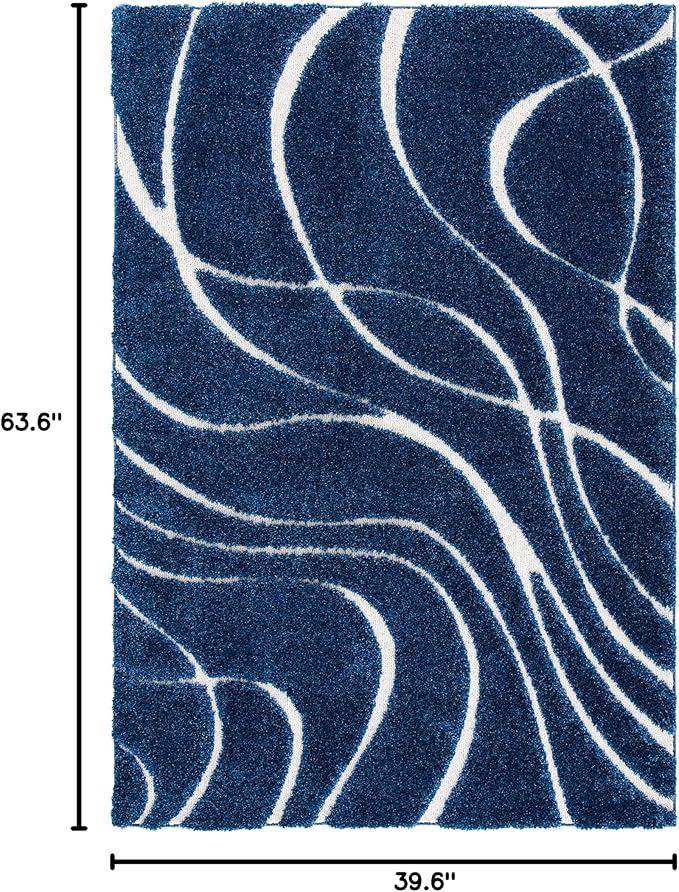 SAFAVIEH Florida Shag Collection Accent Rug - 3'3" x 5'3", Navy & Ivory, Non-Shedding & Easy Care, 1.2-inch Thick Ideal for High Traffic Areas in Entryway, Living Room, Bedroom (SG471-6512)
