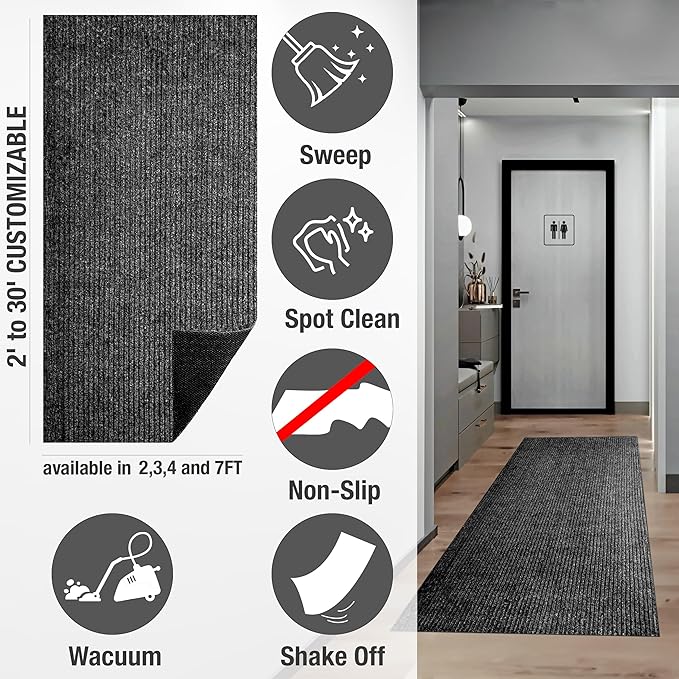 sigun Modern Non-Slip Hallway Runner Rug – Washable, Stain-Resistant & Custom Size – Durable Indoor/Outdoor Carpet for Entryway, Kitchen, Porch, Balcony, Patio & Garage – High-Traffic | Black - 4 x 18