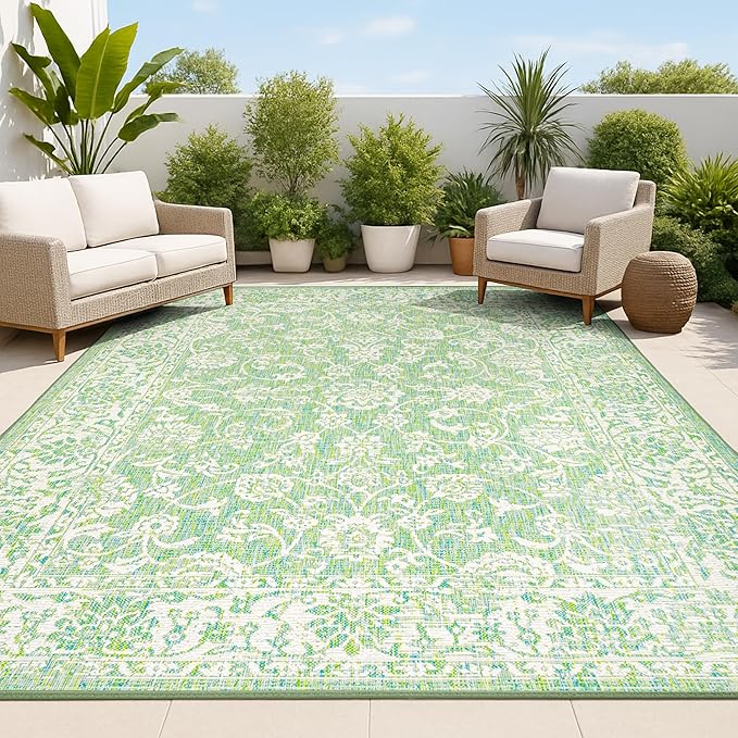 JONATHAN Y Weave Floral Indoor Outdoor Area Rug 4X6 Cream/Green, Tela Bohemian Textured for Backyard, Patio, Porch, Easy-Cleaning, High Traffic, Pet-Friendly, Non-Shedding (SMB100F-4)