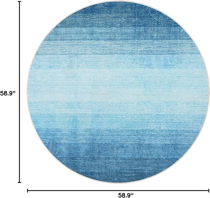 Wonnitar Modern Ombre Washable Round Rugs 5ft, Blue Round Living Room Rug, Soft Circle Bedroom Area Rug, Non-Slip Contemporary Low Pile Large Throw Carpet for Nursery Dining Room (Blue, Round 5ft)