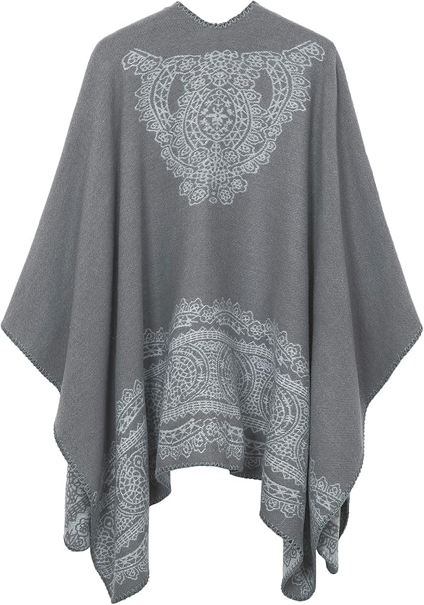 Women's Vintage Pattern Open Front Poncho Cape Shawl Winter Shawl Wraps