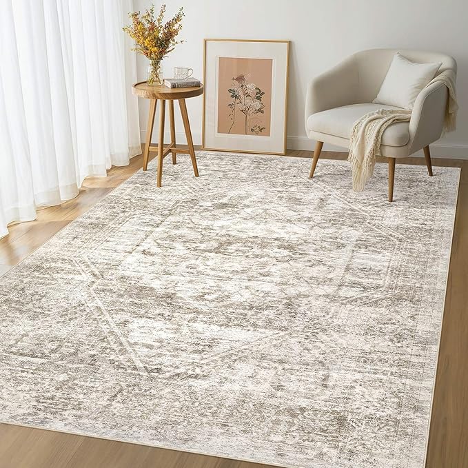 Vintage Living Room Area Rug 5x7 - Large Soft Washable Oriental Traditional Distressed Farmhouse Rugs for Bedroom - Indoor Floor Accent Carpet for Home Office House Decor - Distressed Light Brown