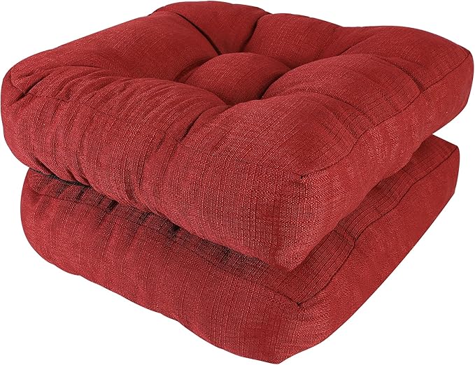 RACE LEAF 17" x 17" Patio Chair Cushions Red - Outdoor/Indoor Tufted Memory Foam Chair Pads Set of 2, Water-Resistant Olefin Chair Seat Cushion Non-Slip Backing