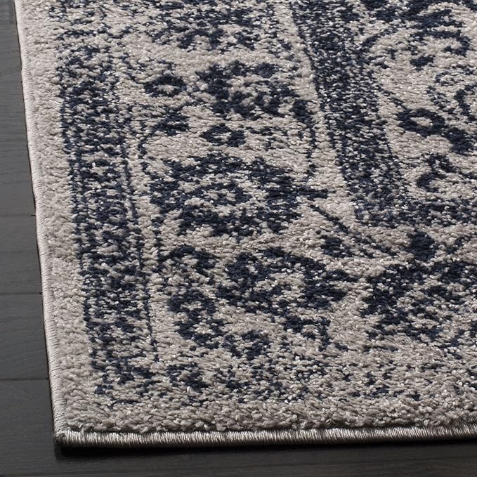 SAFAVIEH Area Rug 6x9 - Adirondack Collection - Grey & Navy, Distressed Vintage Floral Design, Non-Shedding & Easy to Clean, Ideal for Living Room, Bedroom, Dining Space (ADR109P)