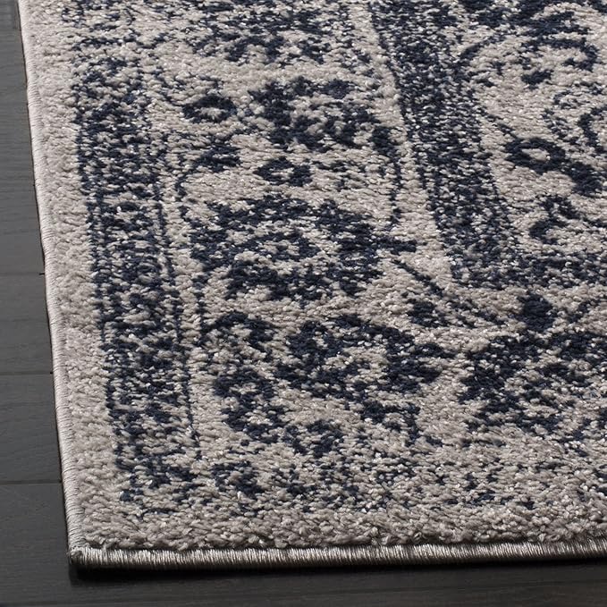 SAFAVIEH Adirondack Collection Area Rug - 8' Square, Grey & Navy, Distressed Vintage Floral Design, Non-Shedding & Easy to Clean, Ideal for Living Room, Bedroom, Dining Space (ADR109P)