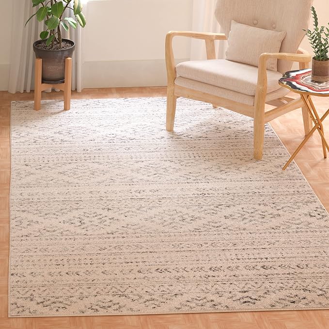 SAFAVIEH Area Rug 4x6 - Tulum Collection - Ivory & Grey, Moroccan Boho Tribal Design, Non-Shedding & Easy to Clean, Ideal for Living Room, Bedroom, Dining Space (TUL272A)