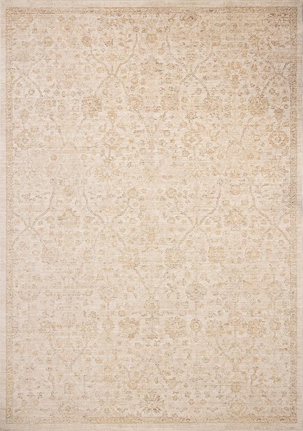 Loloi Chris Loves Julia Palma Collection PLM-01 Ivory/Sand 2'-7" x 7'-6" Fringe Runner Rug Vintage Style Boho Living Room Bedroom Carpet