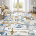 Abstract Living Room Rug 6x9 - Modern Washable Soft Thin Area Rug for Living Room Bedroom Under Dining Table - Neutral Indoor Floor Rug Carpets for Home Office Playroom Nursery - Blue Gold