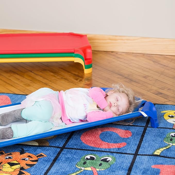 Sprogs Deluxe Heavy-Duty Childrens Standard 52"L Stackable Daycare Cot with Easy Lift Corners Cots for Preschool Kids Sleeping, Resting, and Naptime