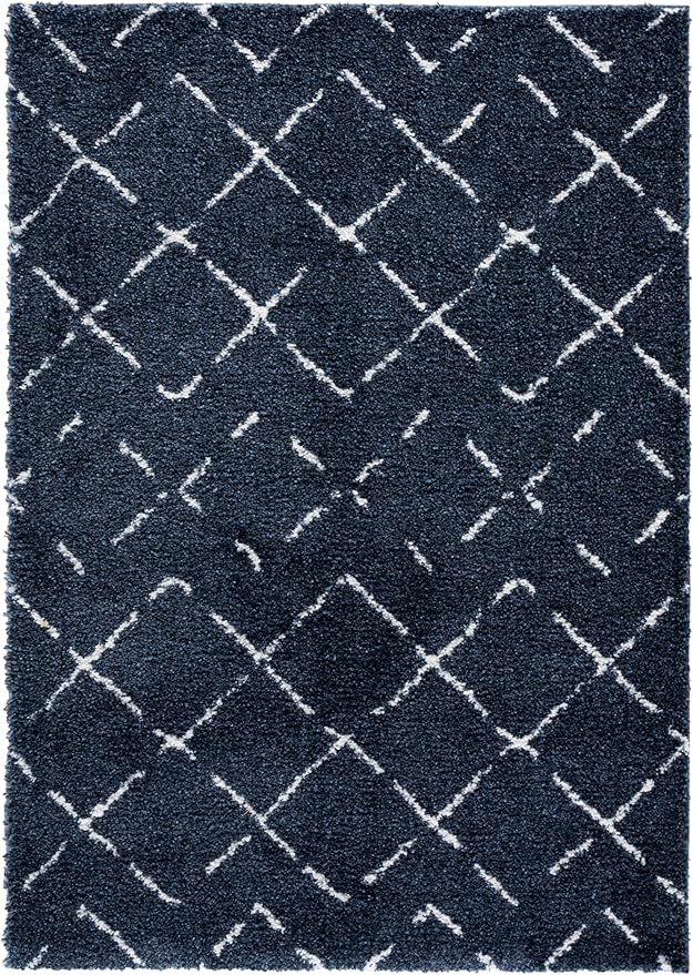 SAFAVIEH Arizona Shag Collection Area Rug - 5'1" x 7'6", Slate Blue & Ivory, Moroccan Boho Design, Non-Shedding & Easy to Clean, Ideal for Living Room, Bedroom, Dining Space (ASG743L)