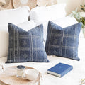 BlissBlush Dark Blue Decorative Throw Pillow Covers 22X22, Set of 2, Boho Farmhouse Cushion Cover, Cozy Soft Accent Pillowcase for Couch Sofa Bed Living Room Home Décor