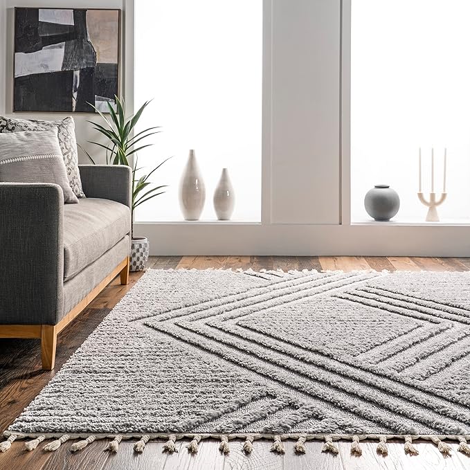 nuLOOM Risette Light Grey, 8'10" x 12', Geometric, Soft and Textured, High Traffic, Stain Resistant, Easy Clean, Durable Area Rug for Bedroom, Living Room, Dining Space, Den, Foyer, Entryway