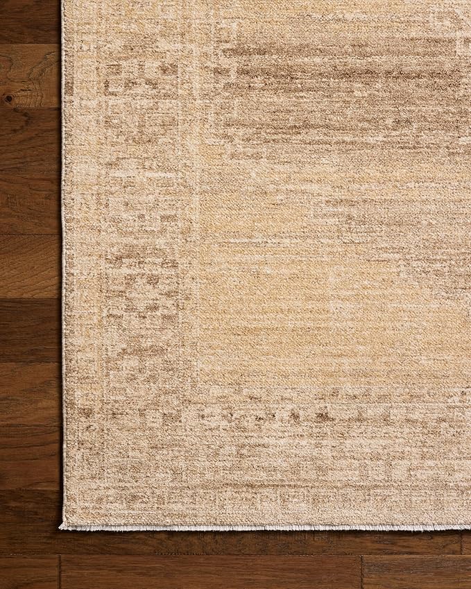 Loloi Chris Loves Julia Palma Collection PLM-07 Wheat/Taupe 3'-6" x 5'-6" Fringe Accent Rug Vintage Style Boho Living Room Bedroom Carpet